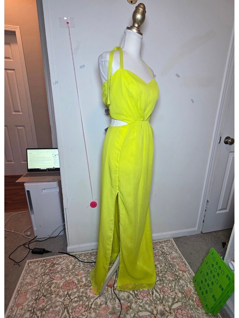 NWT BCBGeneration Neon Lime Halter Cutout Maxi Dress Size 10
